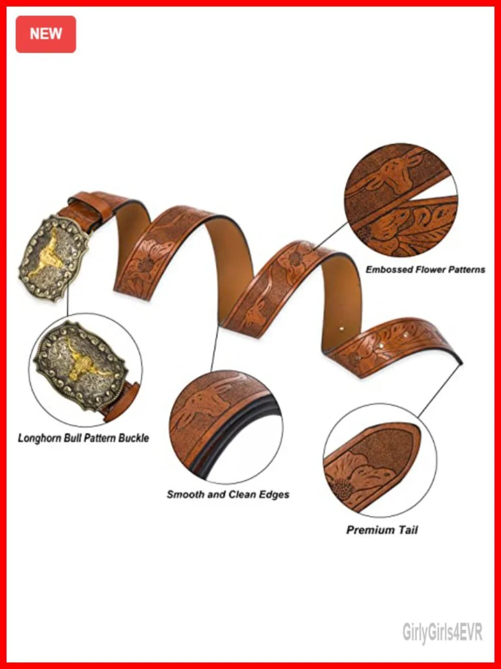 Women's PU Leather Western Belt Engraved Buckle Floral Cowgirl